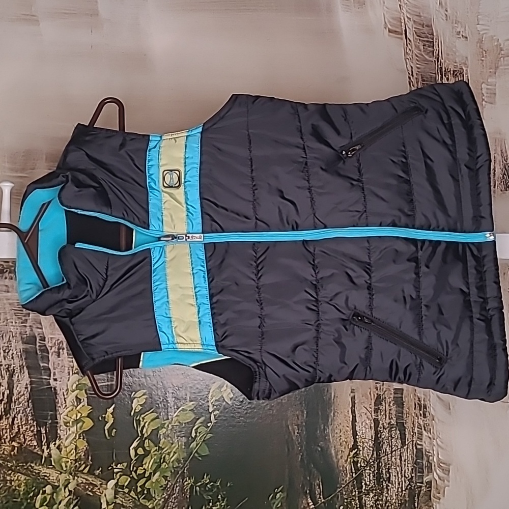 Le Tigre Womens Medium Y2K Reversible puffy black lime fall vest zip up style